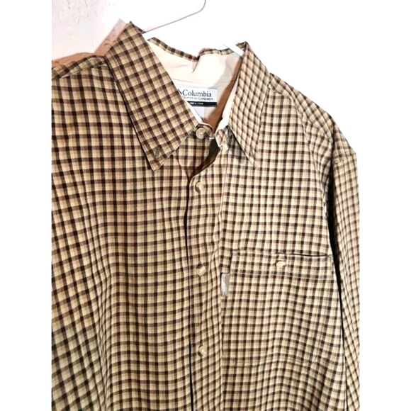 Columbia Sportswear Button Down Tan Brown Plaid 100% Cotton Long Sleeve Shirt XL - Picture 3 of 6